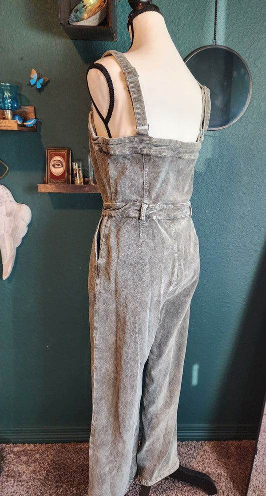 Adjustable strap Washed Corduroy Jumpsuit in Olive