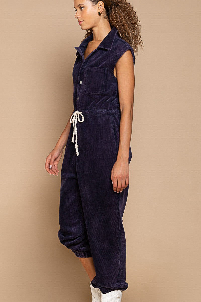 Sleeveless Corduroy Jumpsuit - Navy