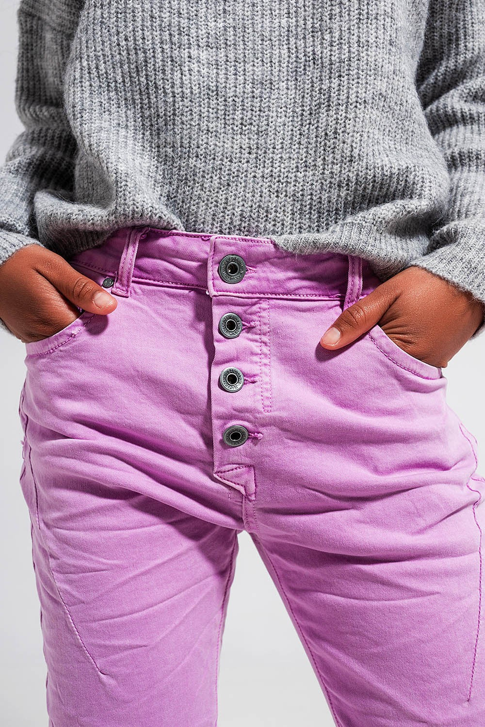 Exposed Buttons Skinny Jean in Pink