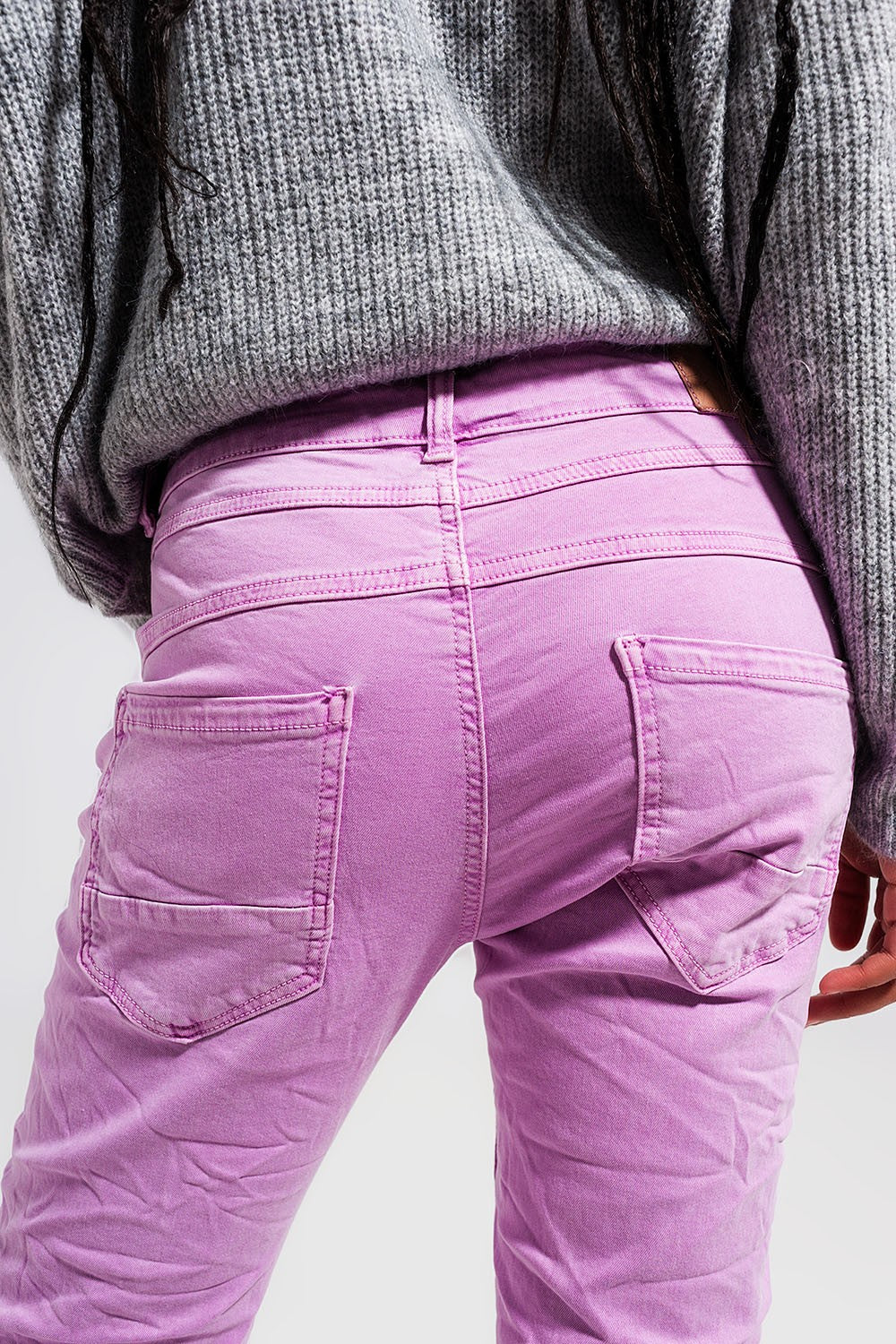 Exposed Buttons Skinny Jean in Pink