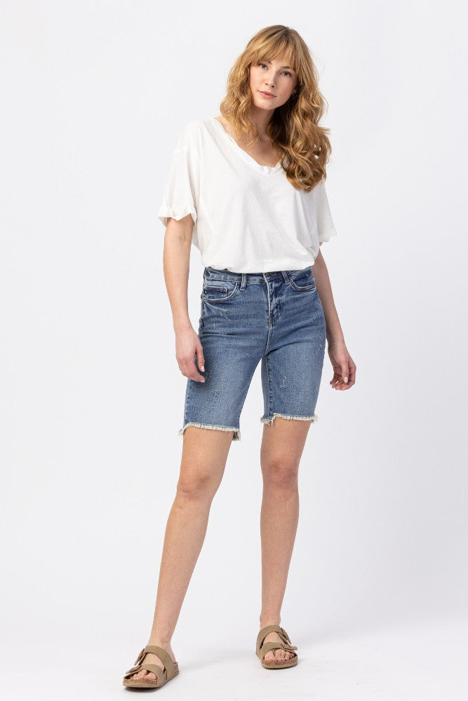 High Rise Cut Off Bermuda Shorts