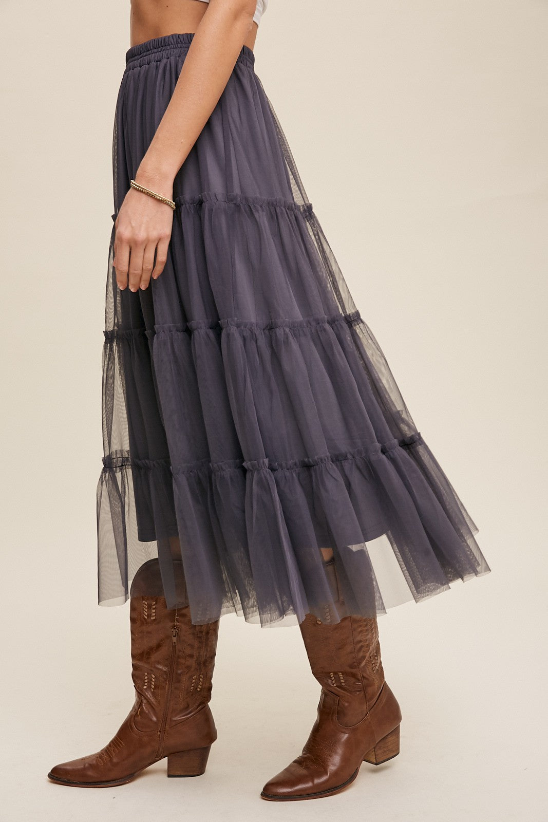Tiered Tulle Skirt in Charcoal