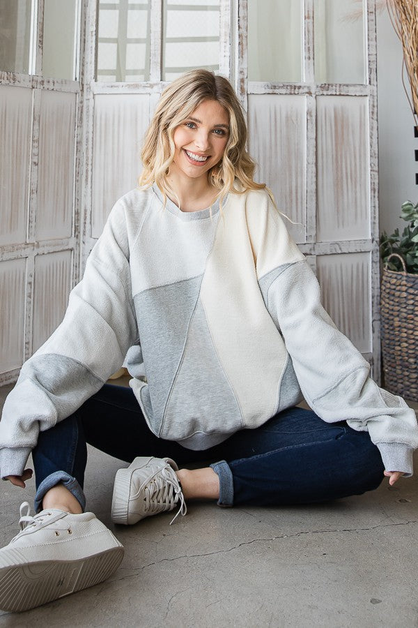 Color Block Loose Fit Pullover Sweatshirt
