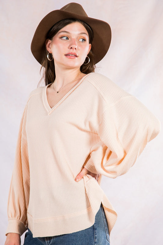 Loose Fit Waffle Knit top in Cream