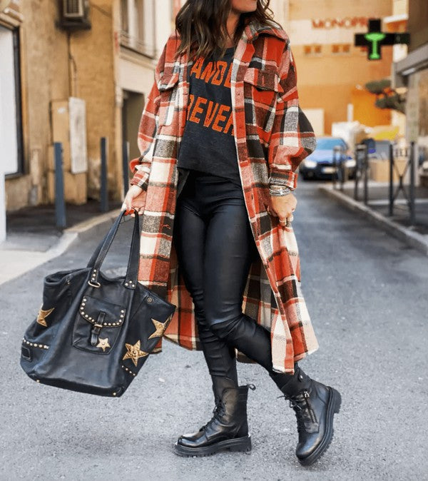 Longline Flannel Shacket in Orange