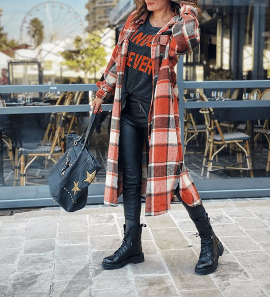 Longline Flannel Shacket in Orange