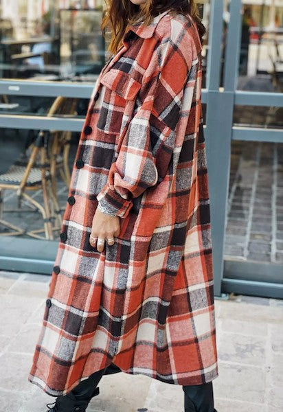 Longline Flannel Shacket in Orange