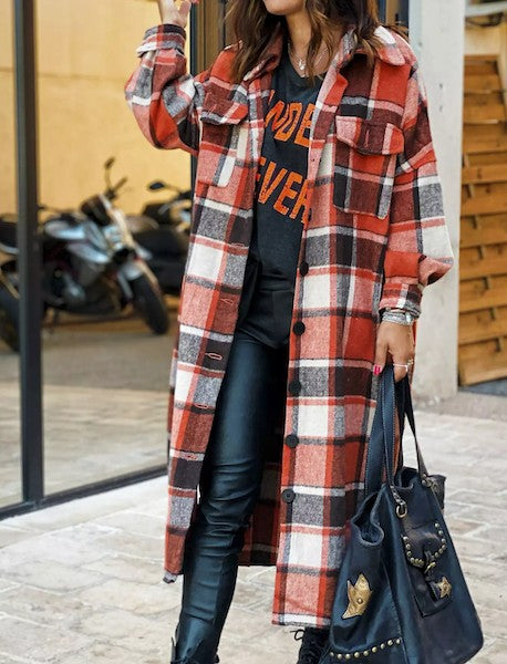 Longline Flannel Shacket in Orange