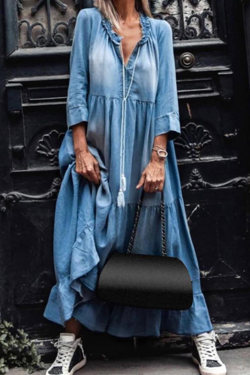 V Neck Denim Maxi Dress Fateful Grace Boutique V Neck Denim Maxi Dress Fateful Grace Boutique