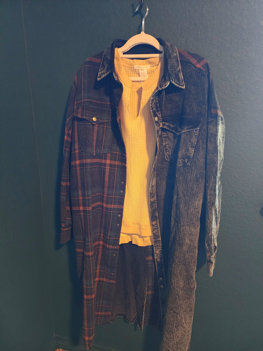 Waffle Knit Dolman Oversized Top in Mustard