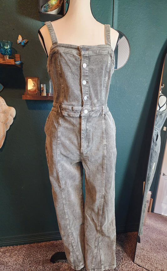 Adjustable strap Washed Corduroy Jumpsuit in Olive