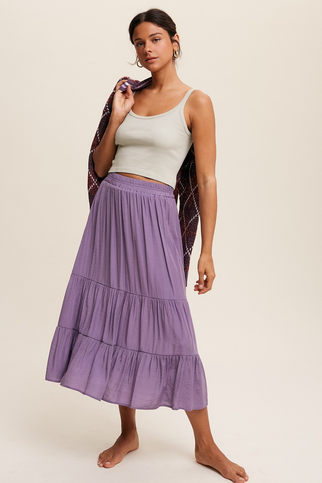 Classic Tiered Maxi Skirt in Lavender