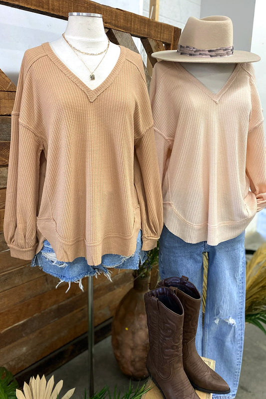 Loose Fit Waffle Knit top in Cream