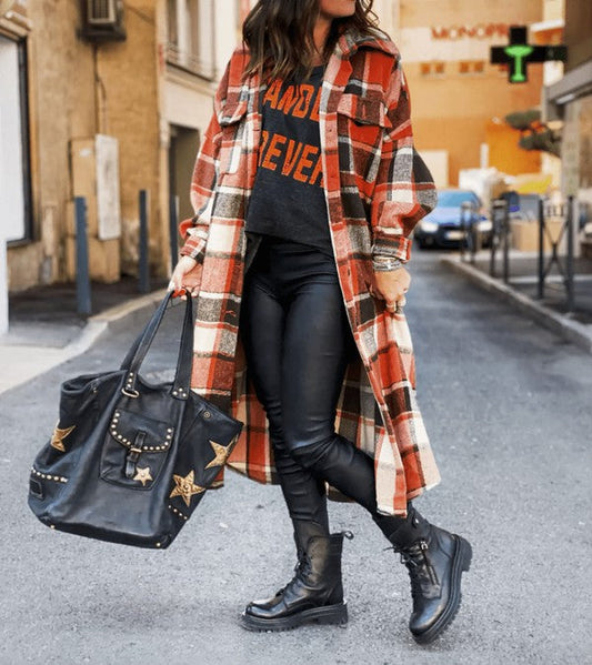 Longline Flannel Shacket in Orange
